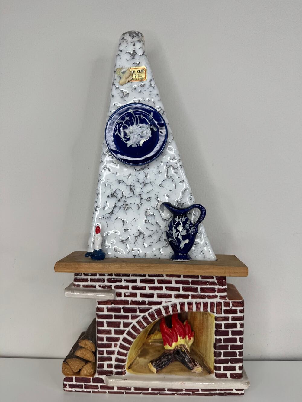 Vintage KLEM Italian Ceramic Fireplace Liqueur Decanter Blue White Wall Decor